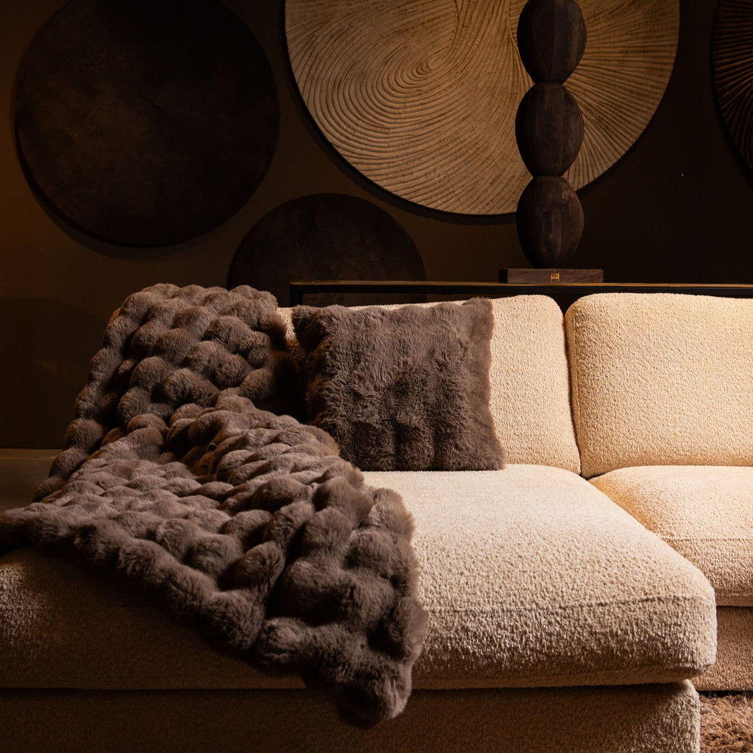 Plaid Dunae Taupe Nep Bont Small 170x140cm PTMD