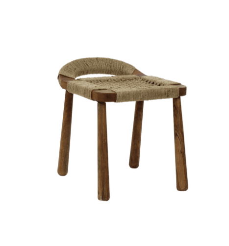 GINKGO - Kruk - acacia hout / jute - L 41 x w 50 x H 50 cm - Walnoot Pomax