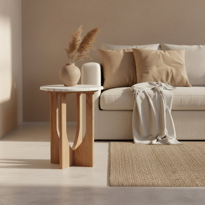 Kuching Bijzettafel Marmer Wit Raw Materials