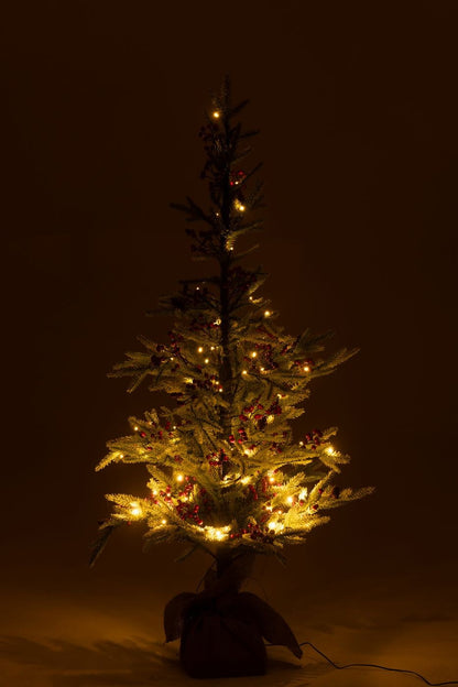 Kerstboom + Jute Zak + Led Kunststof Sneeuw Groen/Rood Small H130cm J-Line