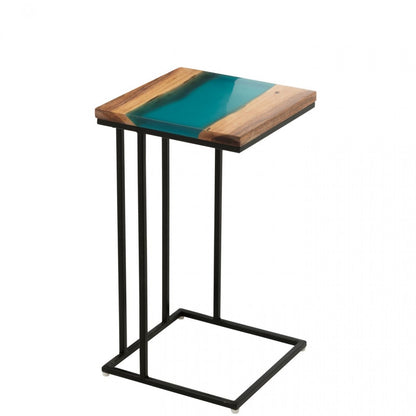 Bijzettafel Vierkant Acacia Hout/Epoxyhars Naturel/Blauw J-Line