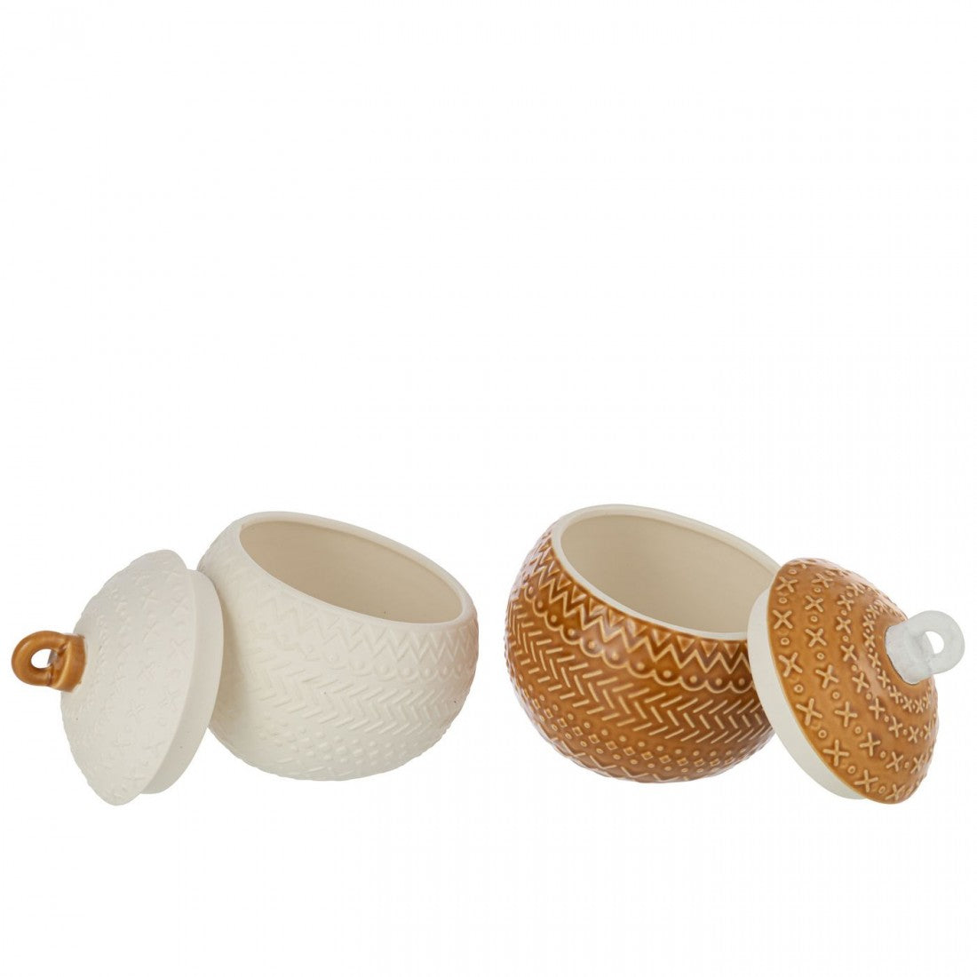 Pot Decoratief Kerstbal Porselein Wit/Mosterdgeel Set van 2 J-Line