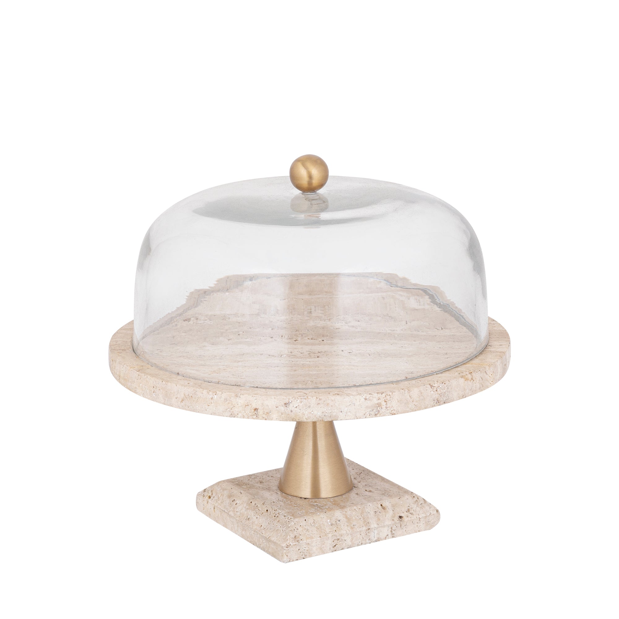 Taartplateau Lyron Naturel Travertine Rond Glas Bell Large PTMD