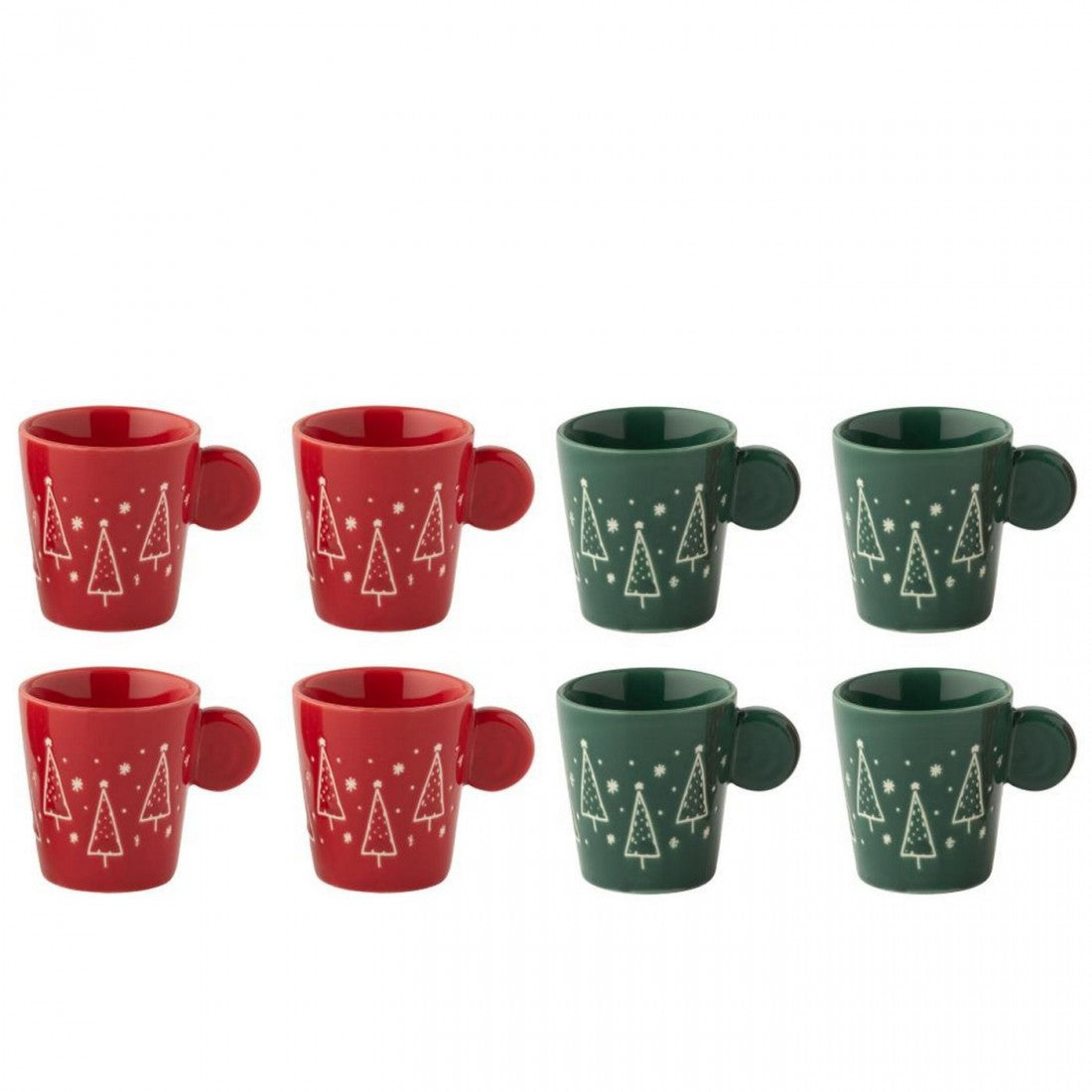 Doos Van 4 Koffiekop Kerstmis Keramiek Kerstrood/Donkergroen Assortiment Van 2 J-Line