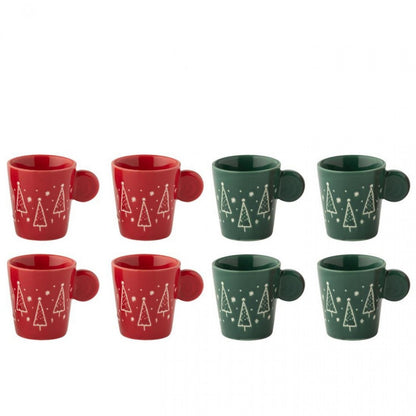 Doos Van 4 Koffiekop Kerstmis Keramiek Kerstrood/Donkergroen Assortiment Van 2 J-Line