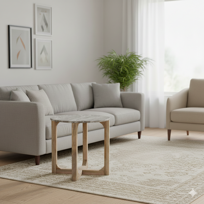 Marmeren bijzettafel rond bruin Raw Materials