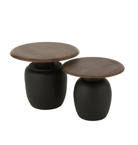 Bijzettafel Ovaal Ijzer Donkerbruin Set van 2 J-Line