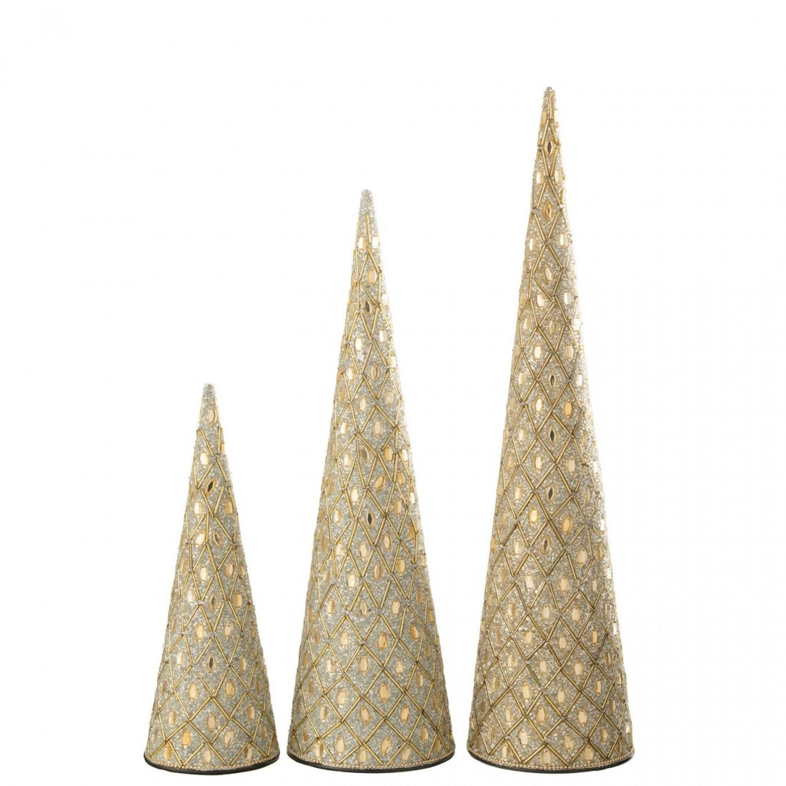 Kegel Ijzer/Kralen Wit/Goudkleurig Set van 3