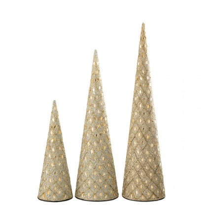 Kegel Ijzer/Kralen Wit/Goudkleurig Set van 3