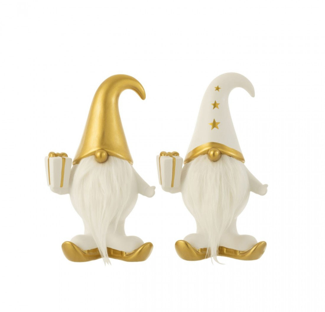 Kerstman Cadeau Vacht Dolomiet Wit/Goud Large H29cm Set van 2 J-Line