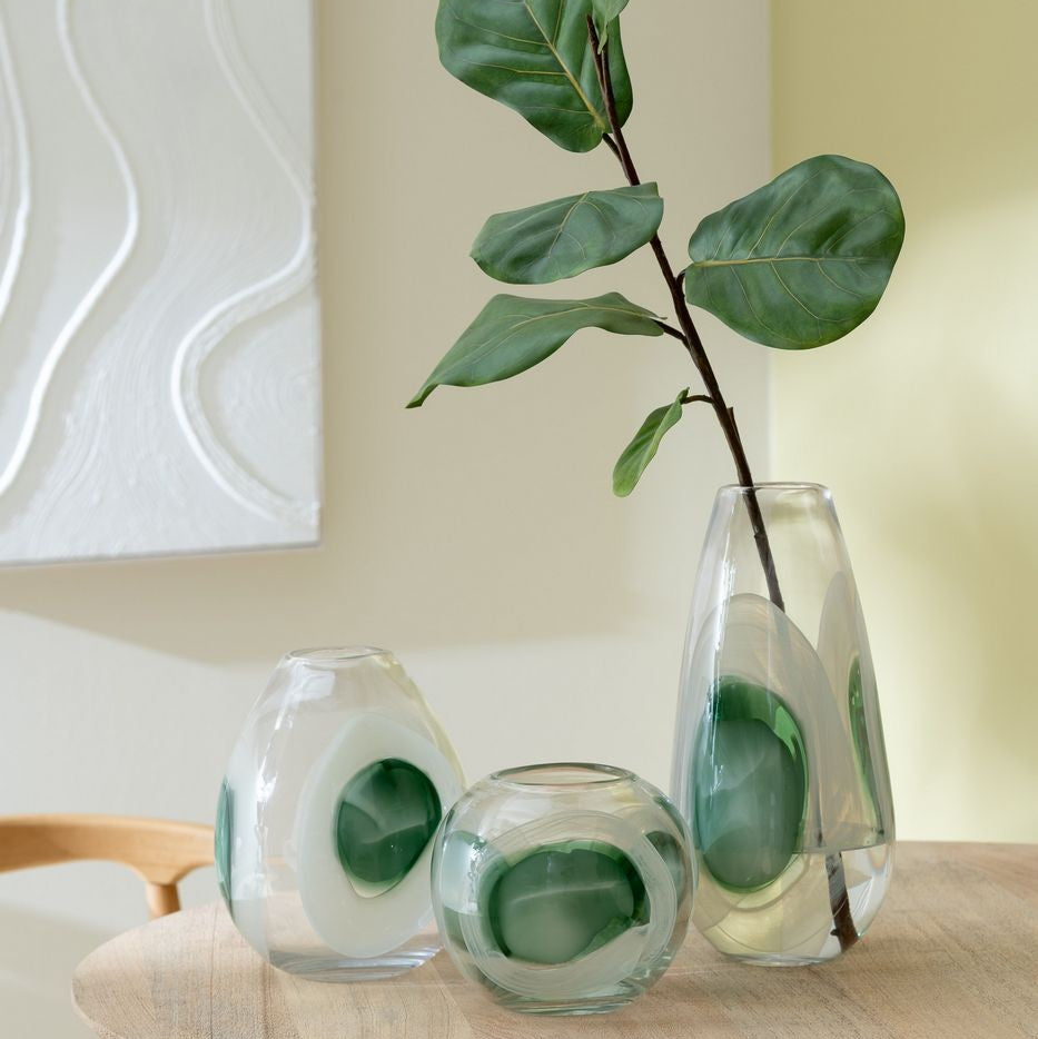 Vaas Livy Glas Groen/Wit/Transparant Large Ø17,5xH37cm J-Line