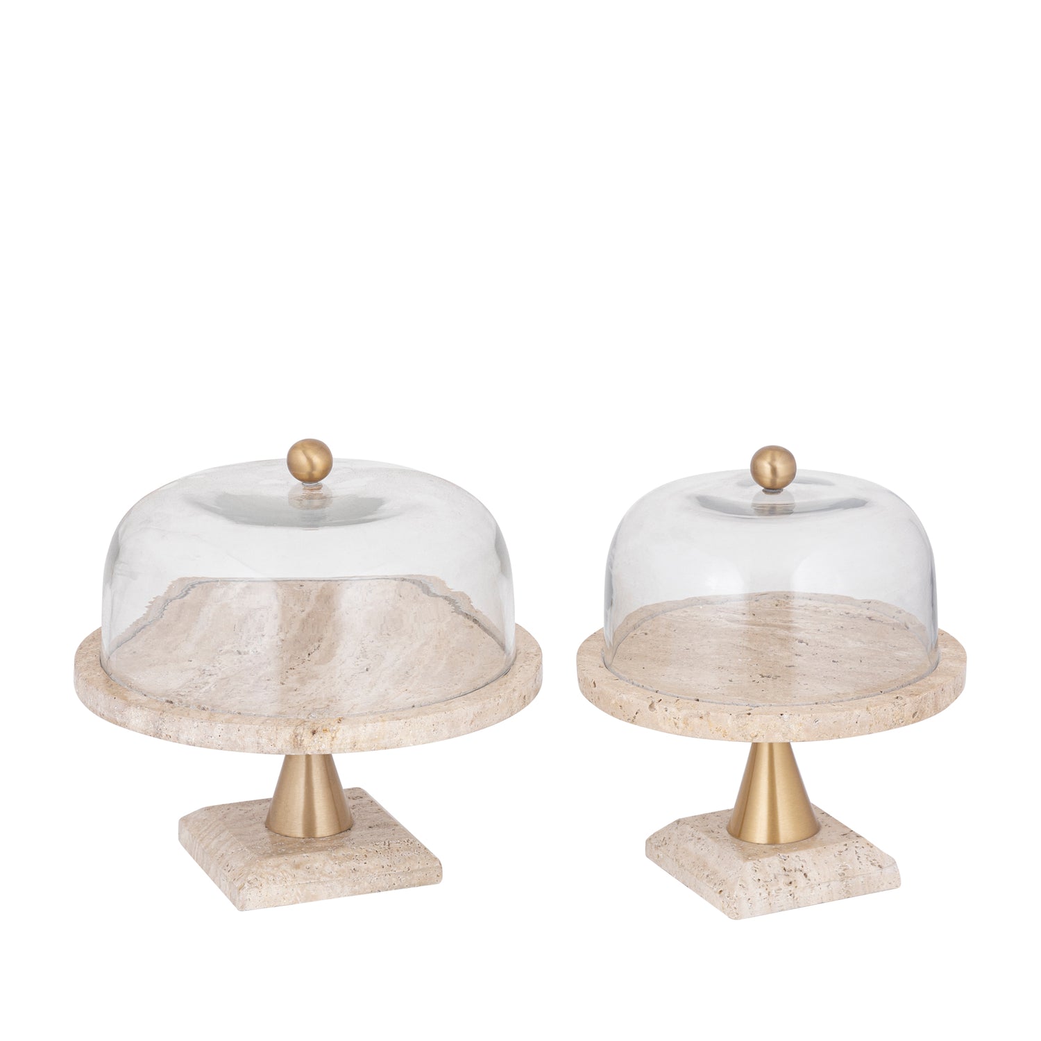 Taartplateau Lyron Naturel Travertin Rond Glas Bell Small PTMD