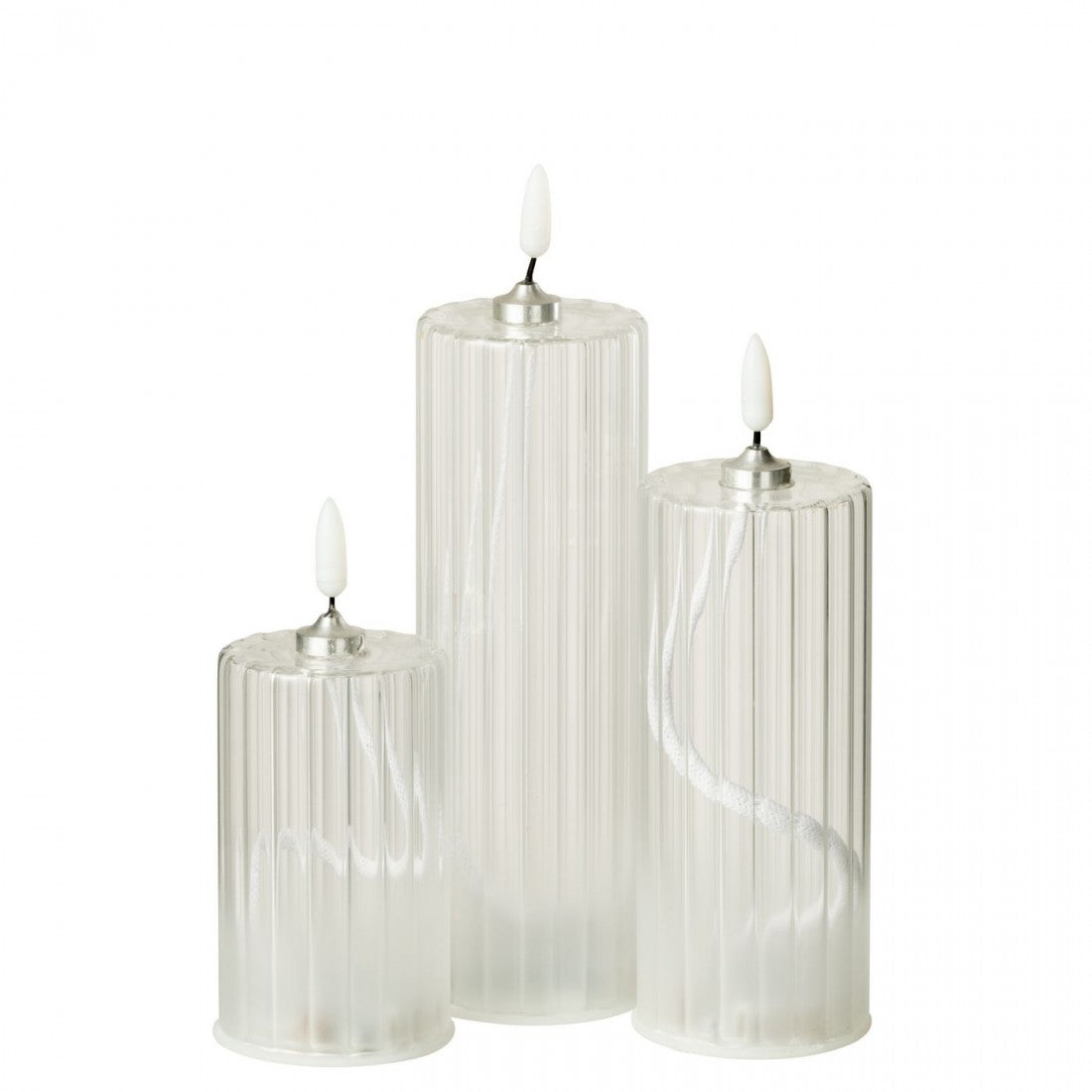 Led Kaars Strepen Glas Transparant Set van 3 J-Line