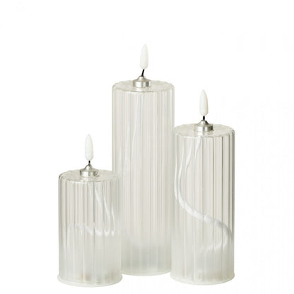 Led Kaars Strepen Glas Transparant Set van 3 J-Line
