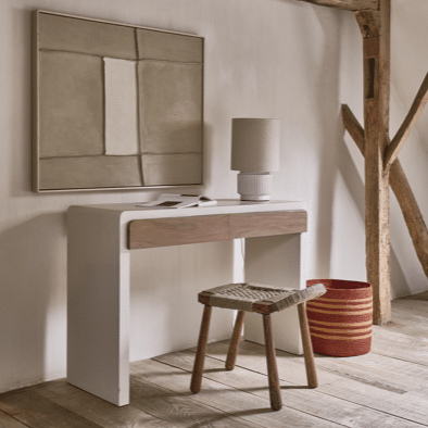 GINKGO - Kruk - acacia hout / jute - L 41 x w 50 x H 50 cm - Walnoot Pomax