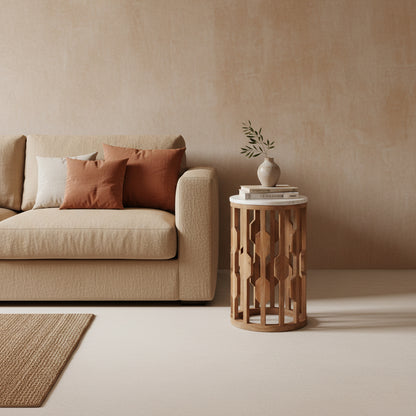 Atjeh bijzettafel marmer wit – 40x40x50 cm Raw Materials