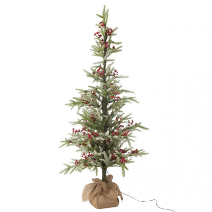 Kerstboom + Jute Zak + Led Kunststof Sneeuw Groen/Rood Large H150cm J-Line