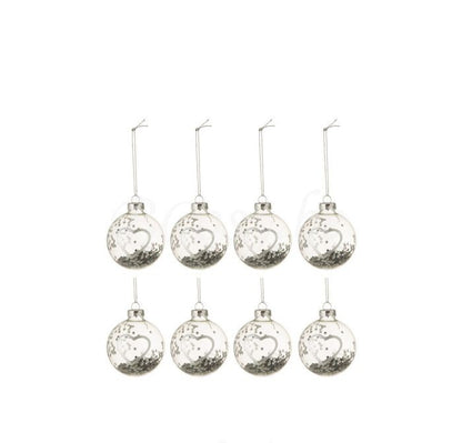 Doos Van 8 Kerstballen Hart Glas Klaar Zilver Small J-Line
