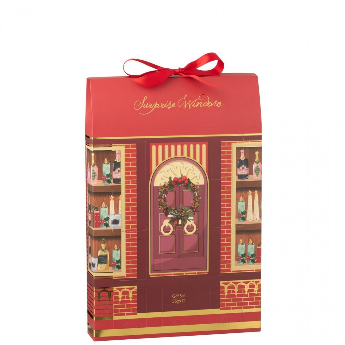 Geurkaars 12 Candles Surprise Window Was Koraalrood/Meerkleurig J-Line