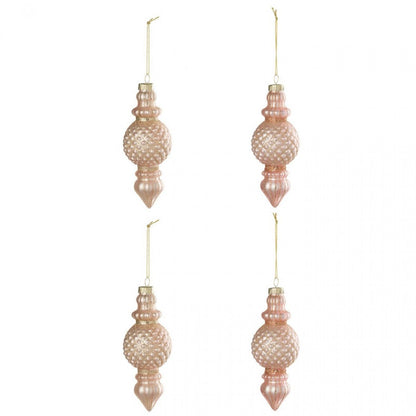 Doos Van 4 Kerstbal Glas Lichtroze/Oudroze J-Line