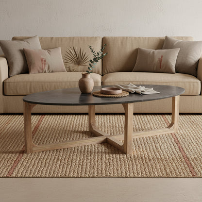 Marmeren Salontafel Ovaal Zwart Raw Materials