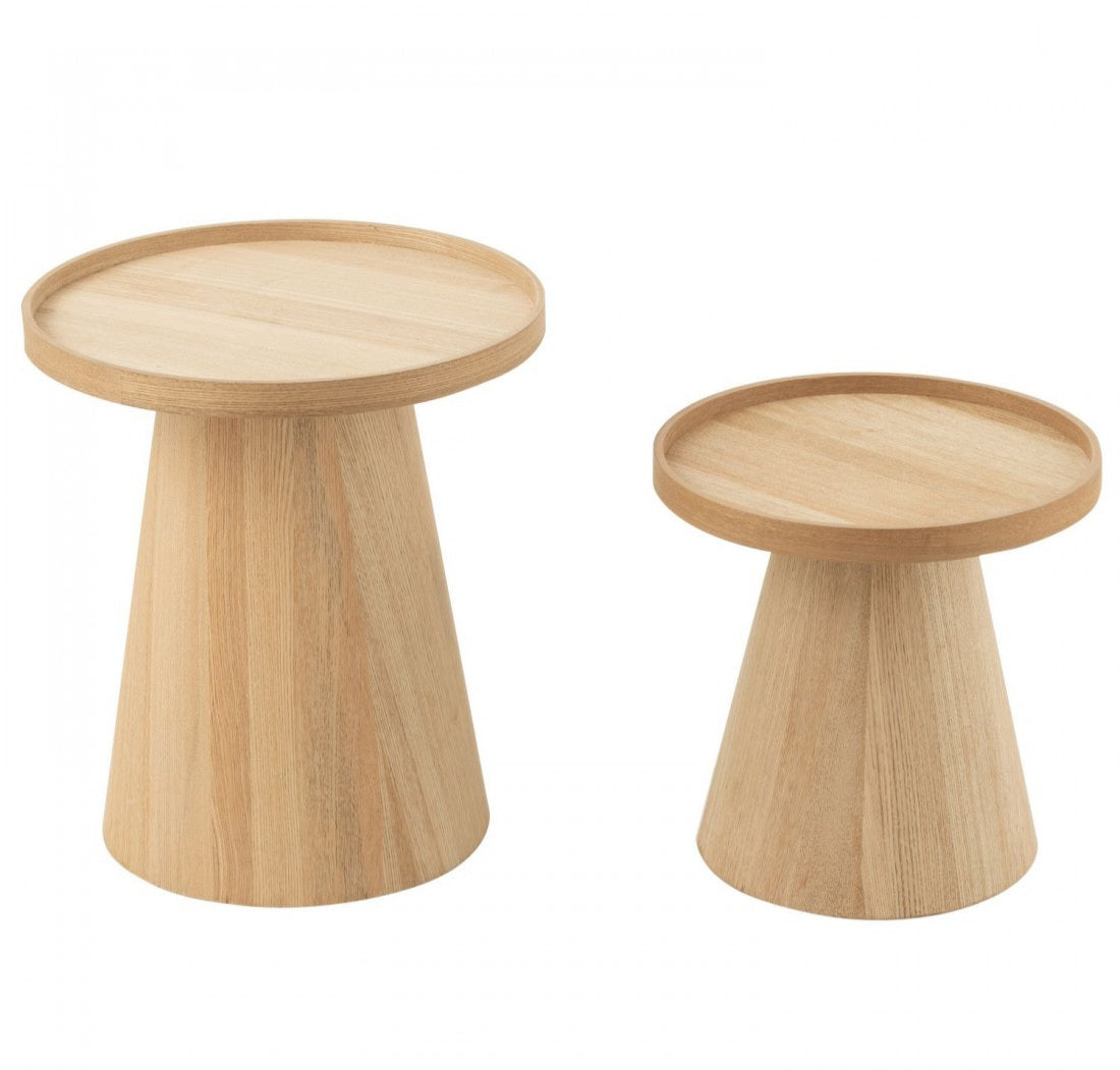 Bijzettafels Rond + Rand Hout Naturel Set van 2 J-Line
