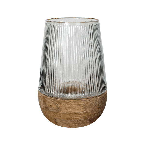 ARBRE - Windlicht/vaas - Mango hout / glas - DIA 22 x H 33 cm - Naturel Pomax