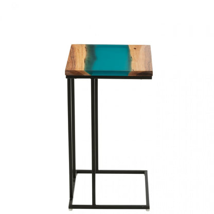 Bijzettafel Vierkant Acacia Hout/Epoxyhars Naturel/Blauw J-Line