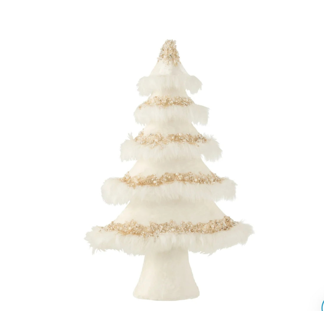 Kerstboom Velvet Veren Ecru Goud H50cm J-Line