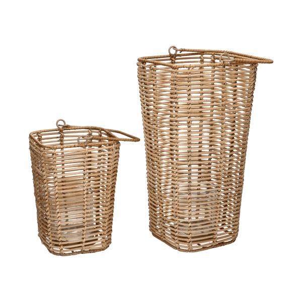 Cube - set/2 Lantaarns - rotan - L 15/18 x W 15/18 x H 23/37 cm - Naturel Pomax