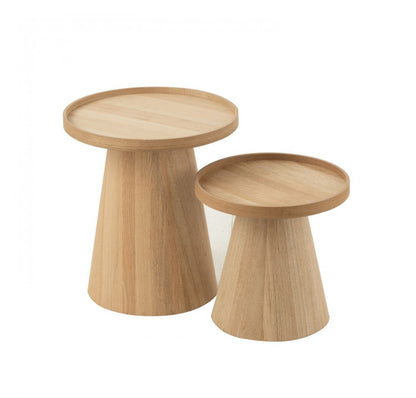 Bijzettafels Rond + Rand Hout Naturel Set van 2 J-Line
