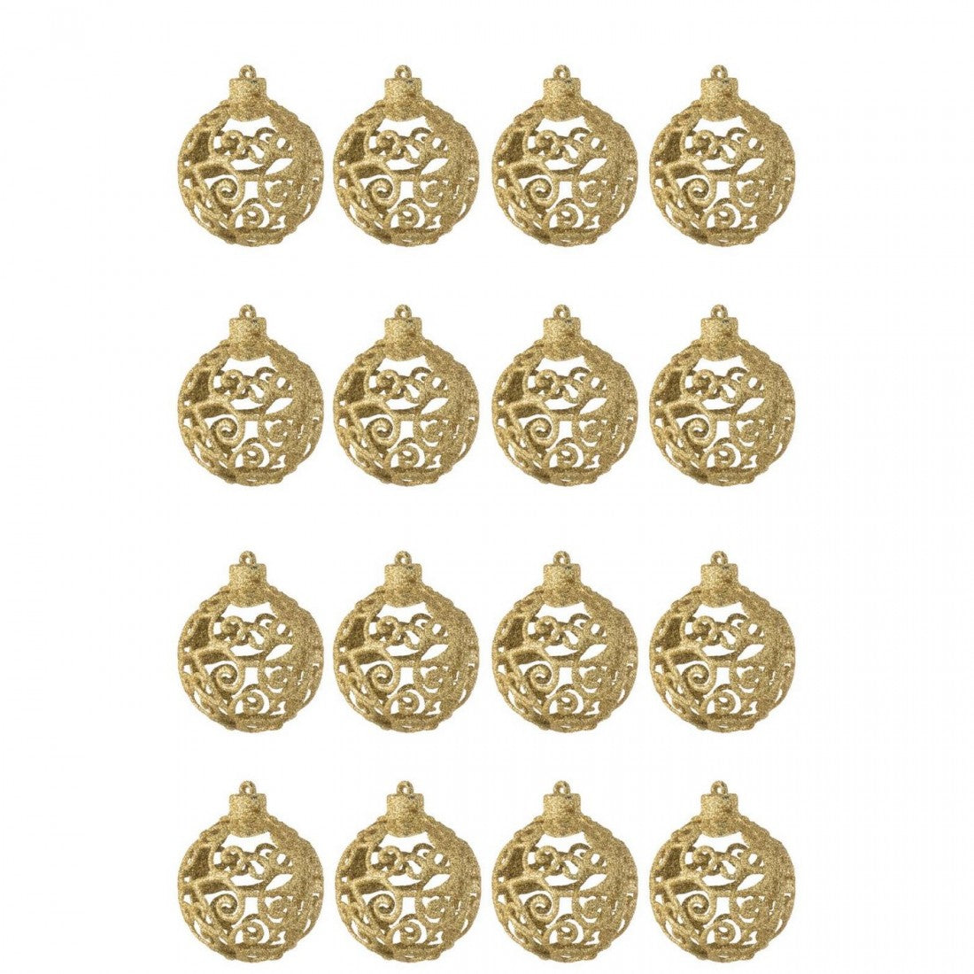 Doos Van 16 Kerstbal Barok Patroon Plastiek Goudkleurig J-Line