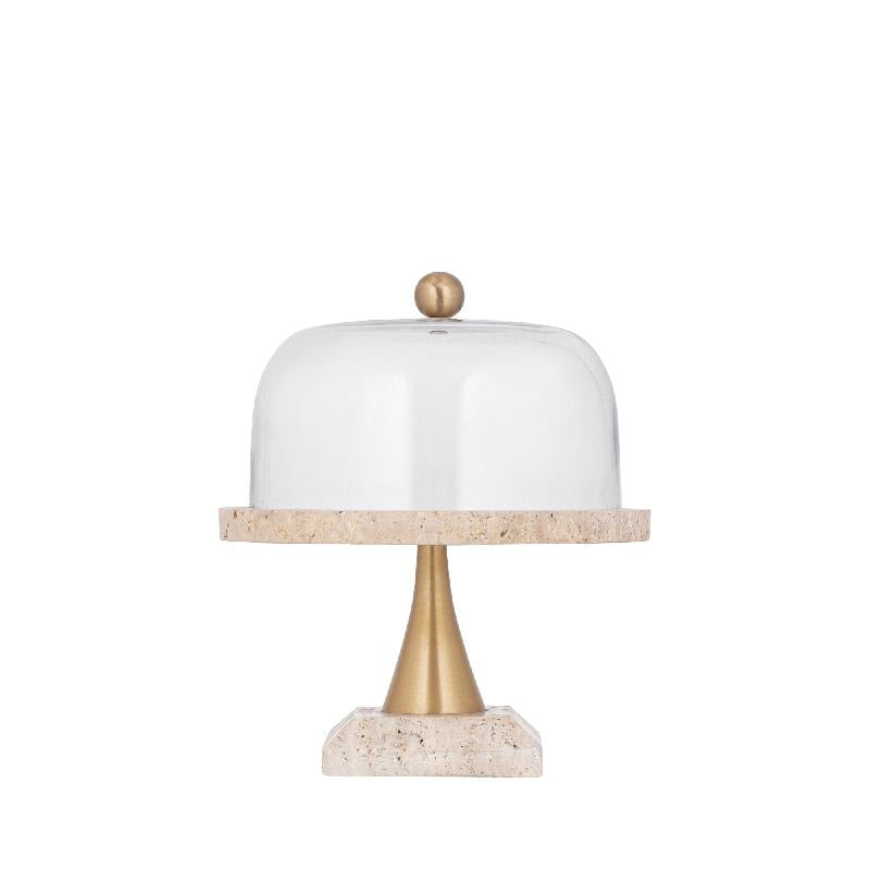 Taartplateau Lyron Naturel Travertin Rond Glas Bell Small PTMD