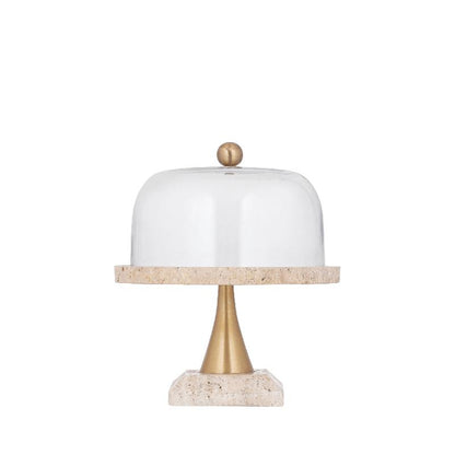 Taartplateau Lyron Naturel Travertin Rond Glas Bell Small PTMD