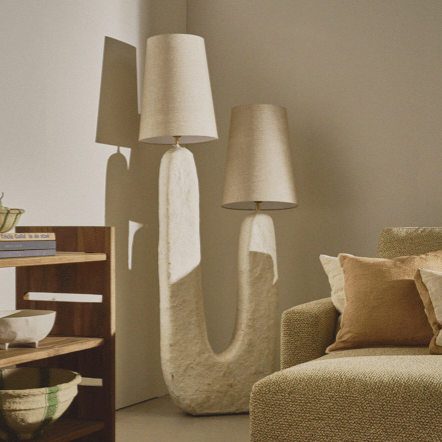 EIVISSA - Vloerlamp - papier mâché / katoen - L 70 x W 35 x H 170 cm - Beige Pomax