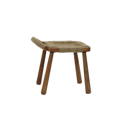 GINKGO - Kruk - acacia hout / jute - L 41 x w 50 x H 50 cm - Walnoot Pomax