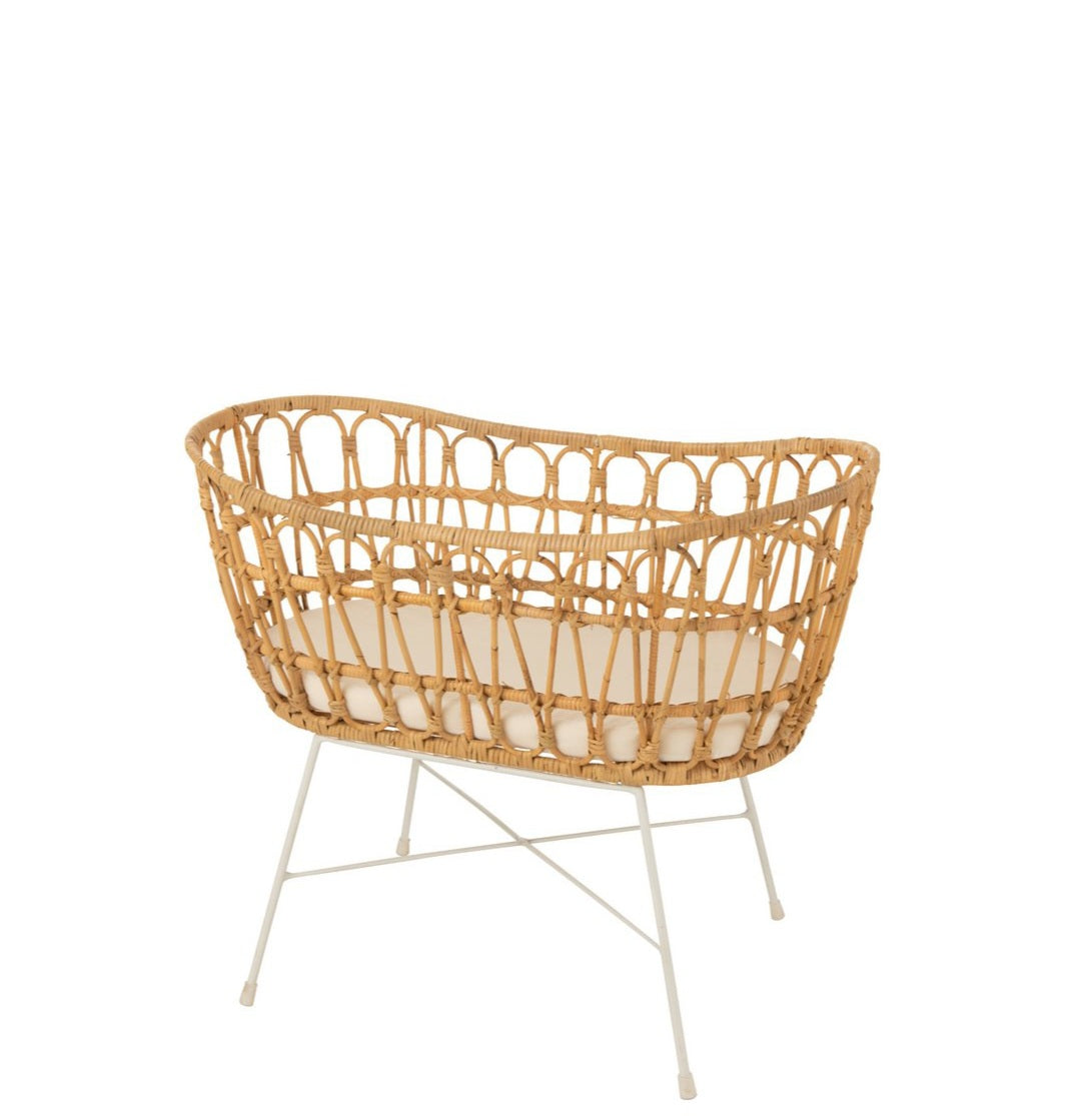 Kinderbed+Matras Rotan/Metaal Naturel/Wit J-Line