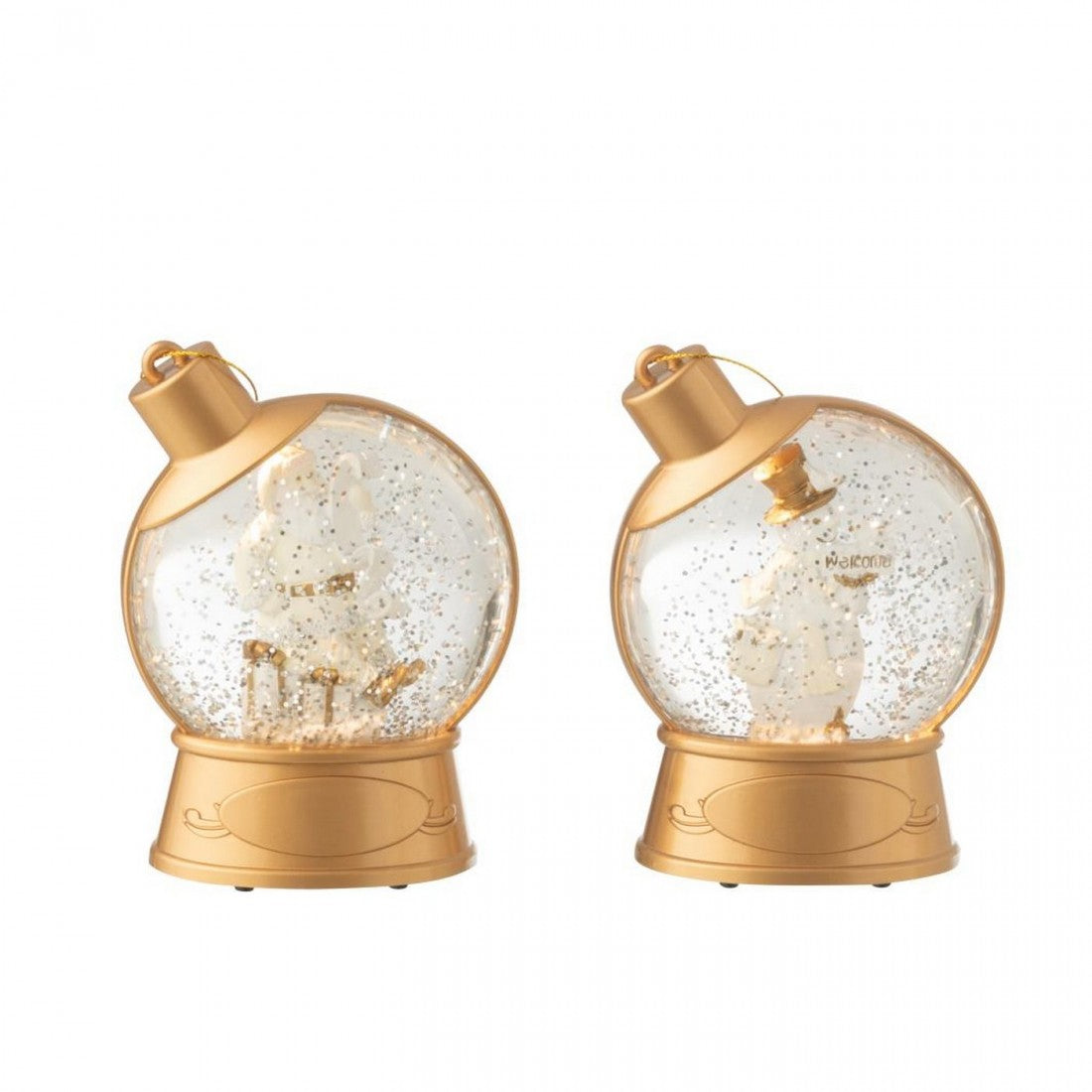 Hanger Waterbol Sneewman + Kerstman Plastiek Wit Set van 2 J-line