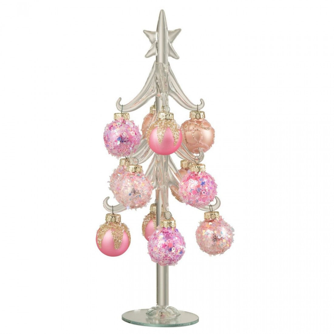 Kerstboom + Ballen Glas Roze/Transparant Large J-Line