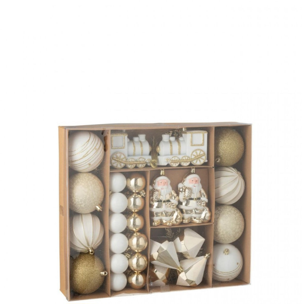 Doos Van 55 Kerstbal Plastiek Goudkleurig/Wit J-Line