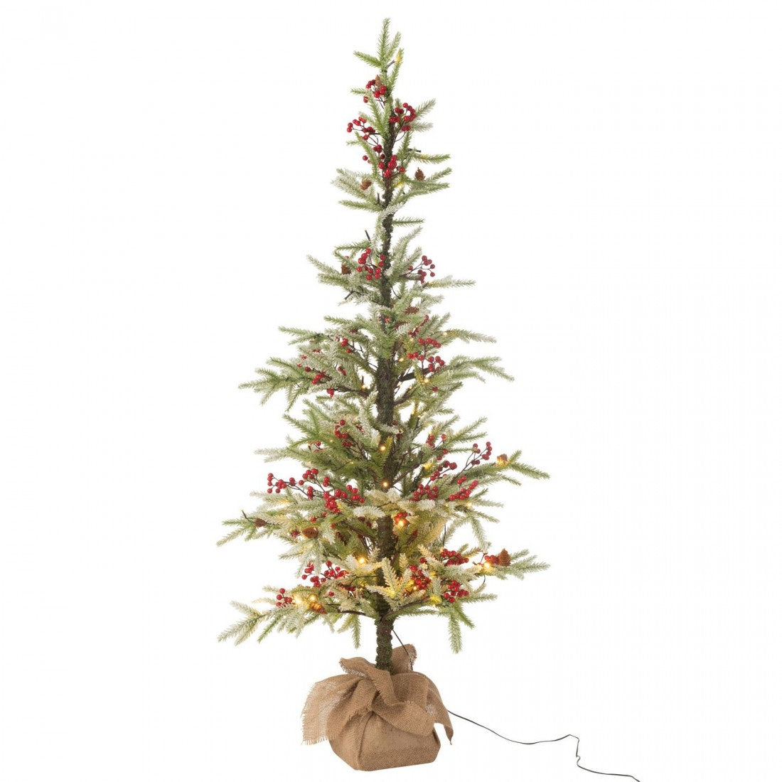 Kerstboom + Jute Zak + Led Kunststof Sneeuw Groen/Rood Large H150cm J-Line