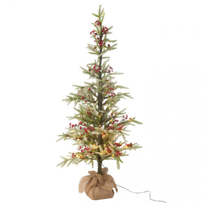 Kerstboom + Jute Zak + Led Kunststof Sneeuw Groen/Rood Large H150cm J-Line