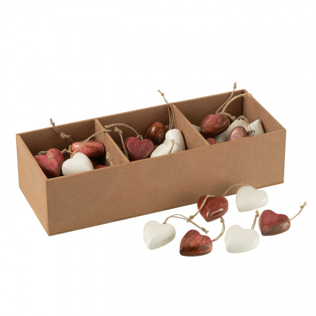 Doos Van 48 Hanger Hart Mango Hout Wit/Roze J-Line