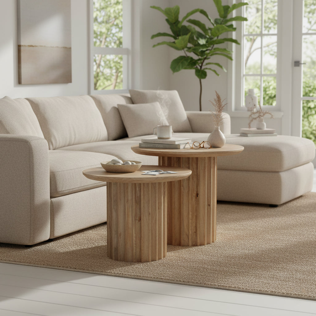 Bijzettafel Bullnose Reversed Fluted Naturel Ø50cm Raw Materials