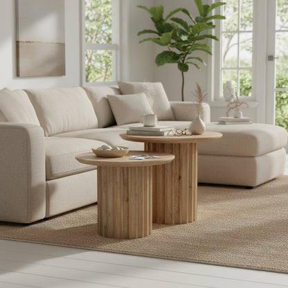 Bijzettafel Bullnose Reversed Fluted Naturel Ø50cm Raw Materials