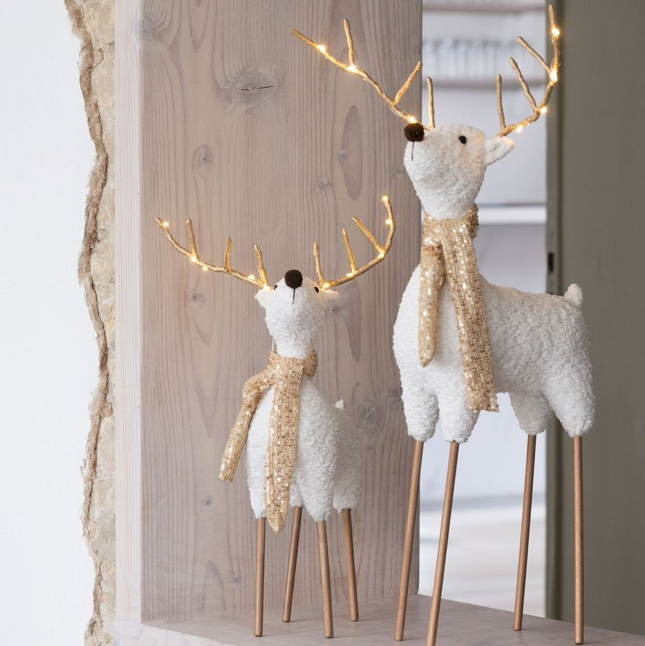 Rendier Sjaal Polyester Wit/Goudkleurig Set van 2 H75cm J-Line