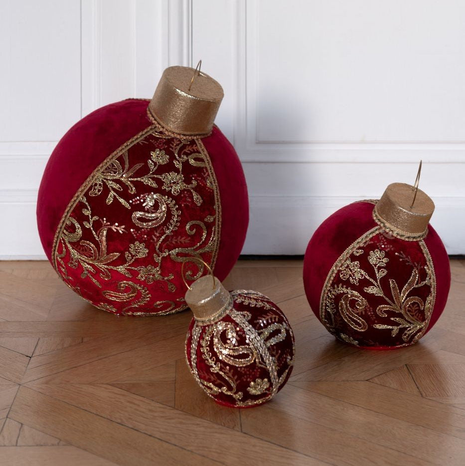 Bal Decoratief Patroon Polyfoam/Textiel Rood/Goud Small J-Line