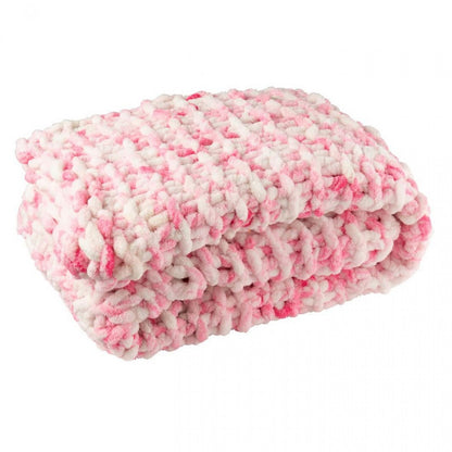 Deken Gebreeën Polyester Roze/Wit J-Line