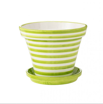 Flowerpot+Plate Granada Stripes Handmade+Painted Ceramic Green Extra Large J-Line