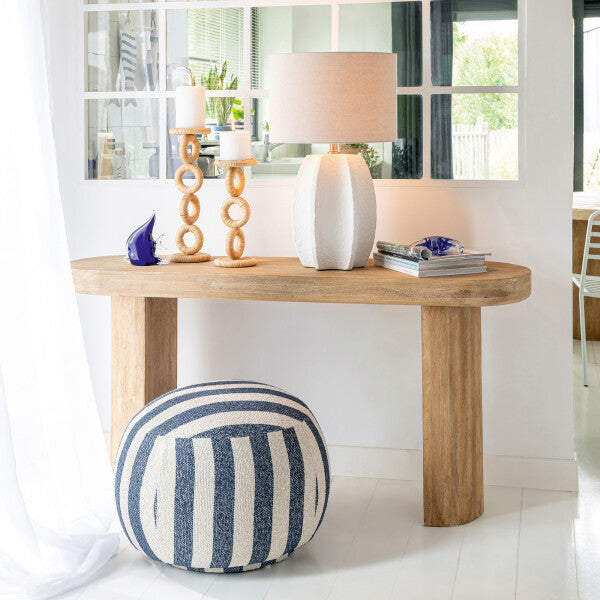 Poef Gestreept Multiplex Blauw/Gebroken Wit J-Line